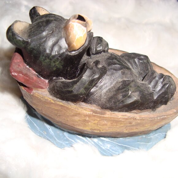 Hand Carved Look 2 Black Bear Fishing Figurines - Picture 5 of 7